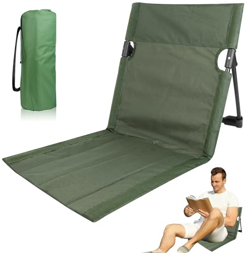 Niuny Golvstol med Ryggstöd, Strandstol, Vikbar, Lätt, Liggmatta, Camping, Solstol, Golvstol, Vikbar Sittdyna, Golvstol för Picknick (Armégrön)