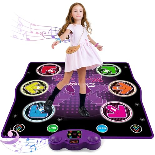 Ysityum Kids Dance Mat Toy with 2 Gesture-Sensing Wristbands - Wireless Bluetooth Light-Up 6-Key Electronic Dance Pad, 6 Games & Music Modes, Birthday Gift for Girls Boys
