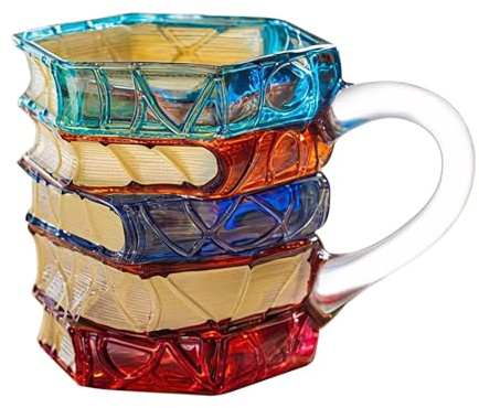 GAIALYST 3D Book Design Stained Glass Bohemian Stacking Cup, Artistic Hand-Painted Details, Ergonomic Handle, Durable, Dishwasher Safe