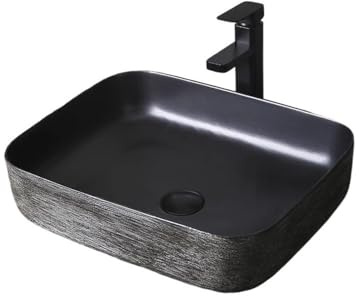 Lavandino Bagno Lavandino da appoggio sopra il piano Black Art, grande lavabo in ceramica con scarico e rubinetto Lavabo da Appoggio