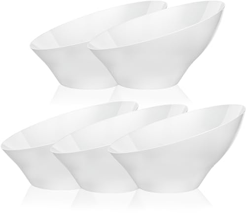 Goodluck 5 Pack White Plastic Serving Bowls for Party - 570ml/20oz Angled Reusable Salad Bowls for Wedding, Party, Crisps, Candy, Snacks, Salad & Fruit