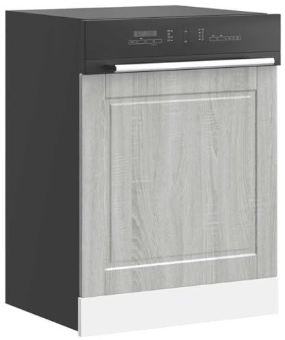 QINXIXINAIXI Porto - Panneau de lave-vaisselle - Gris - Sonoma - Meuble bas d'angle peu encombrant avec espace de rangement pour ustensiles de cuisine et pieds réglables - 60 x 1,5 x 67 cm