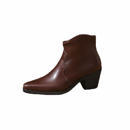 MGGMOKAY Femmes Bottines à bout pointu et talon épais Tendance Bottes Western Confortable Bottines et fermeture éclair latérale,Marron,41