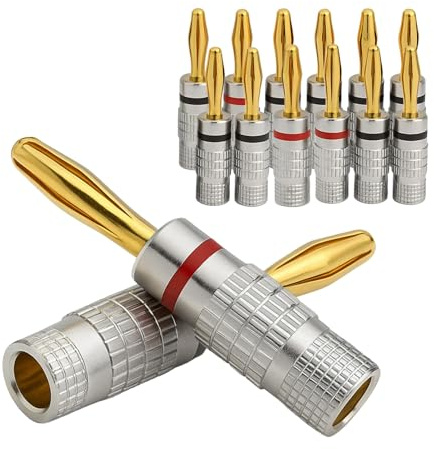 Vryth Banana Speaker Plugs 6 Pairs / 12 pcs, 4MM Closed Screw 24K Gold Plated Banana Speaker, 4mm for Speakers Amplifier Hi-Fi, Home Theater, Sound Systems, Audio Wire Cable, Easy Install Connectors