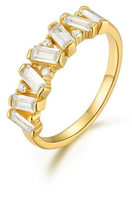Lirzxin Damen Ring 375 Gold 9K, Eheringe für Frauen Elegante Wellen Design mit Rechteckig Rund Moissanit Verlobungsring Gelbgold Größe 53 (16.9)
