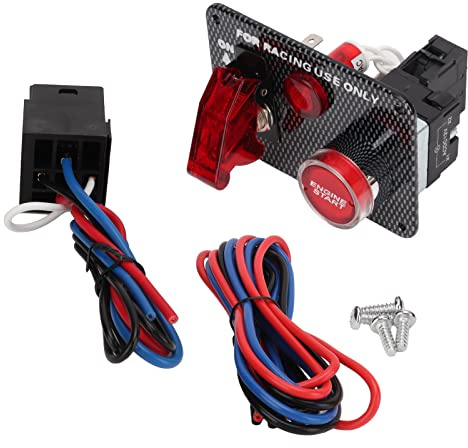 FTVOGUE Kit de Panel de Interruptor de Encendido, Fibra de Carbono, Estilo Automovilístico, 12V, 40A, Botón de Arranque de Motor Universal para Coche, Camión, Barco