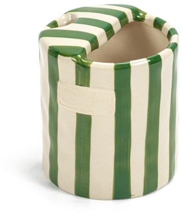 Zouwel Ceramic Coffee Mug, 10oz Hand-Painted Striped Art(Green) | Large Espresso Cup, Large Pottery Tea Mug, Multiple Use, Kitchen & Dining