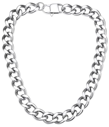 ChainsHouse Damen Kette Silber Gliederkette Edelstahl Halskette 16mm Chunky Panzerkette 41cm Dainty Choker Frauen Kubanische Kette Rock Halsreif Halsschmuck Modeschmuck für Liebhaber