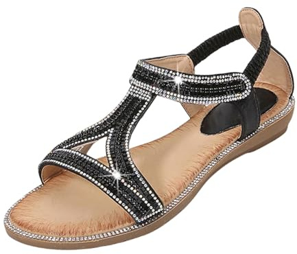 Glittersandaler damer platt strass, sandaler damer sommar boho strandskor eleganta fritidssandaler bekväma romerska sandaler vintage kvällsskor fashionabla platta sandaler halkfria sommarsandaler