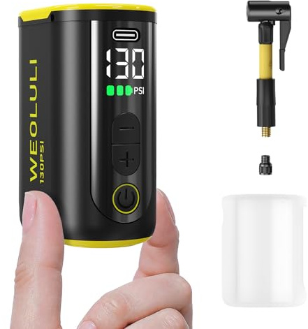 Bike Pump Electric, Mini Bicycle Pump 130 PSI Portable Cycling Pump with Digital Pressure Gauge & Auto Shut Off for Presta & Schrader Valves, Road MTB E-Bike