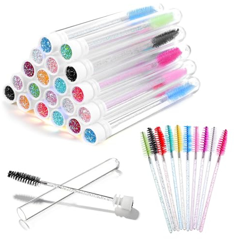 30 Stück Wimpernbürste mit Behälter, Diamant-Wimpernbürsten Wimpern Bürste | Wimpernkamm Spoolies mit Leerer Tube, Lash Extension Applikator, Make-Up-Werkzeug, Zubehör