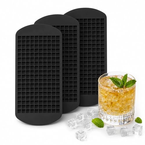 JYYWTSI 3 stycken mini isbitsform, 24 x 12 cm isbitsform silikon, 160 fack 1 cm isbitar liten gjord av livsmedelssäker silikon för kök bar whisky cocktails drycker