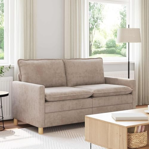 Augerqir Sofá beige 156 x 81 x 87,5 cm poliéster con marco de metal resistente, cojín de doble capa, funda extraíble, 2 plazas para salón, oficina, cómodo conjunto de tapicería con reposabrazos
