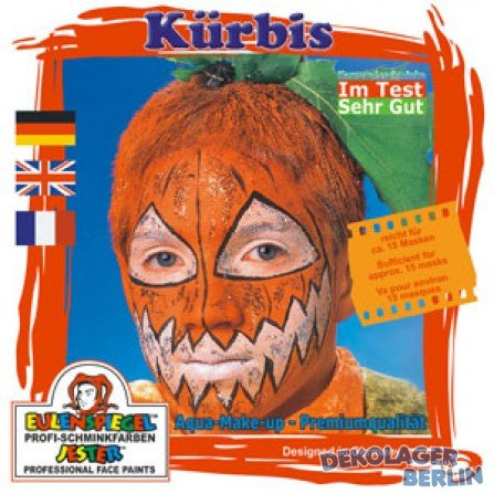 Eulenspiegel 204269 - Schmink-Set Kürbis, für ca. 40 Masken, Schminkfarben, Karneval, Mottoparty | Mit Pinsel & Anleitung, Schminkfarben für ca. 40 Masken, für Karneval & Mottopartys