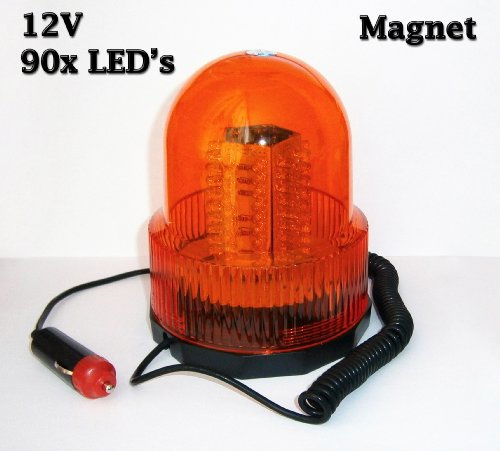 RUNDUM BLINKLICHT 12V ORANGE 90x LED's mit Magnetfuß Ø12cm Rundumleuchte Blinkleuchte Leuchte 262