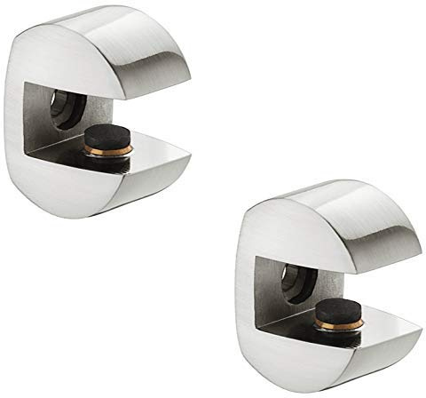 Gedotec DESIGN Glasbodenträger Tablarträger Glastablarträger Modell Gloria | Edelstahl Optik | Regalbodenträger für Holz und Glas | Fachbodenträger für Tablardicke 8-10 mm | 2 Stück - Konsolenträger
