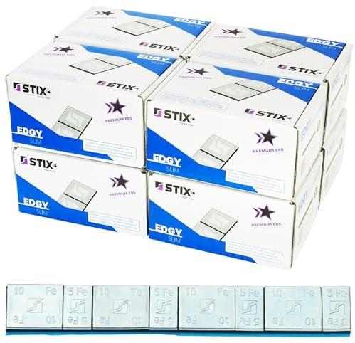 Stix Klebegewichte für Alufelgen Zink 60 g 5+10 g 800 Stück Edgy Slim | Verzinkt, Breites Klebeband, Präzise Auswuchtung, Vorteilspack für Werkstätten