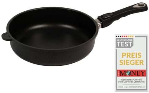 AMT Gastroguss Bratpfanne, 26 cm Ø, 7 cm hoch, Schmorpfanne, abnehmbarer Stiel, nicht induktionsgeeignet, Lotan® Antihaft-Veredelung, Gusspfanne (Aluguss), AMZN-726-Z20B