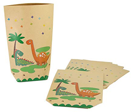 Oblique Unique 6er Set Dino Geschenktüten aus Kraftpapier – Dinosaurier Papiertüten für Kindergeburtstag & Party – Mitgebseltüten Gastgeschenke Verpackung – Stabil & Nachhaltig – 20x15x5,5cm