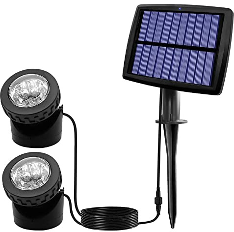 AVEKI Solar Pond Spotlights, 12 LED Solar Underwater Lights with Dual Head Waterproof Submarine Landscape Spotlight Security Lighting for Outdoor Patio Ganden Fountain Pond… (Warm White, Dual Head)