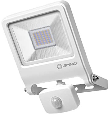 LEDVANCE Endura Flood Proiettore da Esterno con Sensore Nero 30W Luce Calda 3000K, Bianco