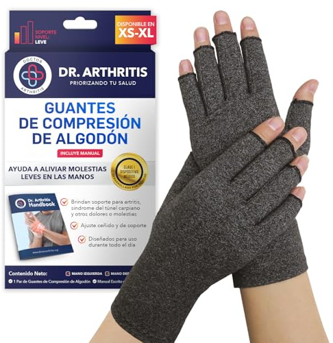 Guantes Artritis Desarrollados por Médicos - Guantes Sin Dedos Compresión para Aliviar Síntomas Artritis, Enfermedad de Raynaud y Túnel Carpiano - Incluye Manual Escrito por Médico [Talla XS, 1 Par]