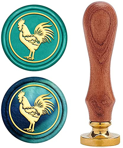 craspire Wachs-Siegel-Stempel, Siegelwachsstempel Hahn Muster Retro Holzstempel Wachssiegel 25 mm Abnehmbar Messingdichtung Holzgriff Für Umschläge Einladungen Hochzeit Verschönerung