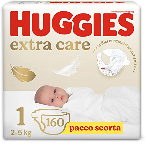 Huggies Extra Care Bébé, 4 paquets de 40 couches, Incolore, Taille 1 (2-5 kg)