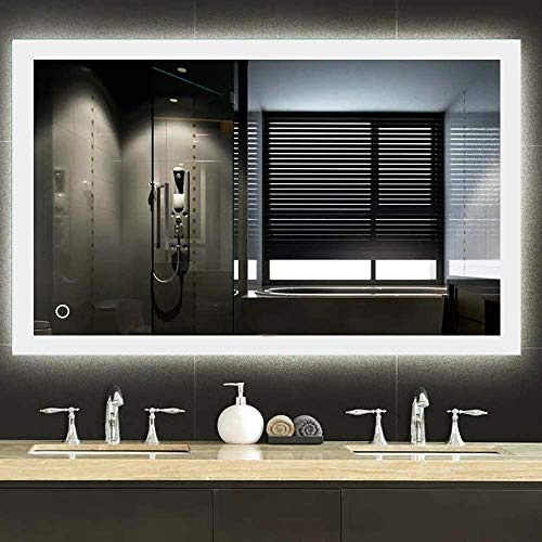 YJIIJY Miroir LED Salle de Bain 90 x 70cm, Miroir Mural Lumineux à LED pour Salle de Bain, avec Interrupteur Tactile, Anti-buée