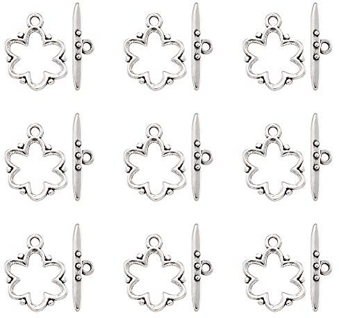 Craftdady Tibetische Legierung Knebelverschlüsse in Blumenform, antikes Silber, 20 Stück, für Schmuckherstellung