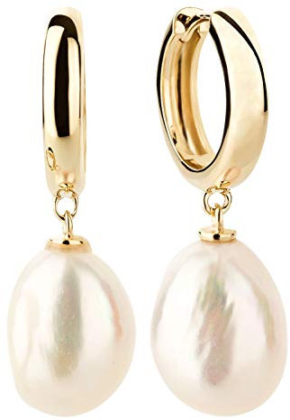 Ardeo Aurum Damen Ohrringe aus 375 Gold Gelbgold mit Barock-Perlen 11 mm Vintage Hänger-Creolen