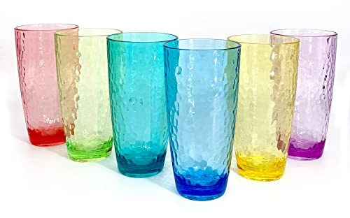 yongzhenlite Set mit 6 großen Acrylgläsern, 750 ml, Kunststoffbecher, gehämmerter Stil, BPA-frei (mehrfarbig)