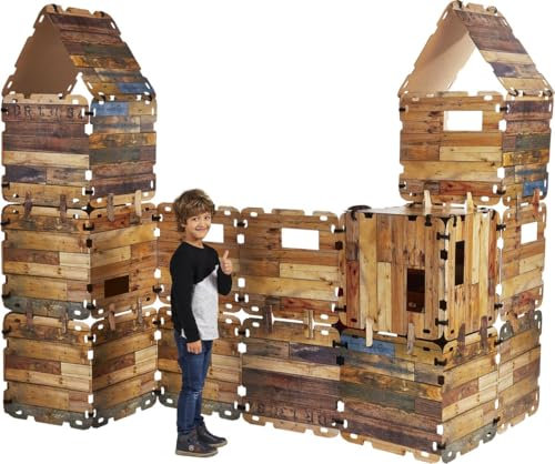 Fantasy Forts Spielhäuser - 32 Platten Spielhaus kinder, Mega Set, 4-12 Jahr, 10 m2 Baumaterial, fantasievolle Kinderhaus, Kinderspielhaus inkl. Set 32 Klammern und 72 Stück Klettverschluss