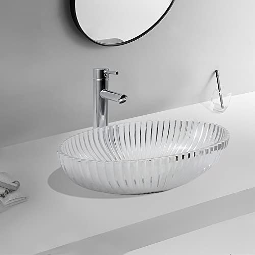 Homelava Lavabo da Appoggio in Vetro Trasparente Artistico Vaso da Appoggio Lavabo da Appoggio Lavabo da Appoggio Lavabo con Scarico Cromato, Lavello con Rubinetto(L510*W340*H150mm)