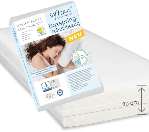 Softsan Extraweich Allergiker Matratzenbezug für Boxspring-Matratzen milbendicht Höhe 30 cm, Encasing zum Milbenschutz für Hausstauballergiker milbenkotdicht (90x200x30 cm)