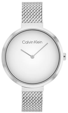 Calvin Klein Analog Quarzuhr für Damen mit Silbernes Edelstahl-Mesh-Gliederarmband - 25200079