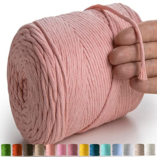 MeriWoolArt® Naturligt Bomullstråd 4mm, 225m Väldigt Mjuk Garn Bomull Återvunnet och Viskos, Bomullsrep för Drömfångare, Macrame Vägghängande, Makramé Gobeläng, Boho Fjädrar, fler DIY Boho Dekoration