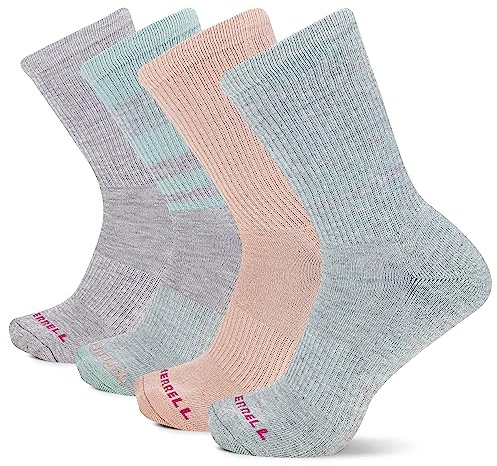 Merrell Men's Midweight Cushion Hiker Crew Socks 4 Pair Pack, Assorted, S/M