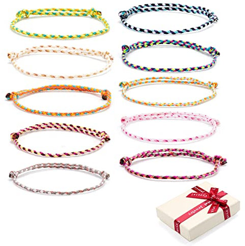 10 Stück Freundschaftsarmband set für Mädchen,Geflochten Verstellbar Zart Filigranes Dünn Seil Stoff Wickel Freundschaft Armbänder Geschenk für Kinder Jungen Beste Freundin BFF Weihnachten Geburtstag