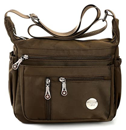 HERCMNOY Damen-Umhängetasche, Umhängetasche, Handtasche, mehrere Taschen, Nylon, Kuriertasche, braun, Exterior Dimensions: 11 L x 8.27 H x 4.33 D