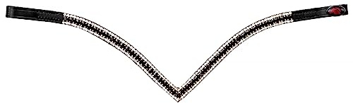 Start Stirnriemen Pferd Glitzer – geschwungenes Diamond Stirnband aus Leder | Größen: Pony, Vollblut & Warmblut – Funkelnder Turnier-Look (Schwarz/Schwarz, Cob (Vollblut))