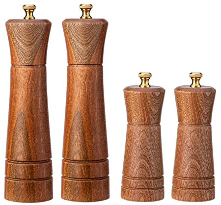 Salz und Pfefferstreuer Set Naturholz Manuelle Salzmühle Pfeffermühle Gewürzdose Spender für Camping Picknick Outdoor Küche Reisen, 4 Stück