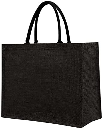 YJZQ Jute-Tasche Faltbare Jutebeutel Mini Jute-Geschenktasche Hochwertige Tragetasche Cotton Pocket Shopper Damen Einkaufstaschen Stofftasche Shopping Einkauf Stoffbeutel(weiss schwarz 45*35*16cm)