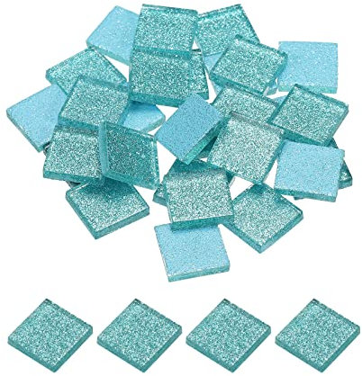 sourcing map Mosaïque Carrelage Tuile Tesselle, Verre Éclat Cristal Vrac Carré Paillettes Carreaux 2 x 2cm pour Maison Décoration, Pack de 25(100g, éclairage Bleu)
