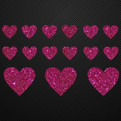 Glitzerdeals Glitzer Set 15 Herzen in Glitzer pink Aufbügler für Textilien Karneval Kostüm Bügelflicken Fasching Patch zum Aufbügeln
