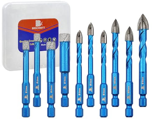 BRSCHNITT Lot de 10 forets diamantés 6/8/10 mm à tige hexagonale pour grès cérame, céramique, pierre, granit, marbre, tige hexagonale