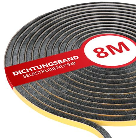 XEEINC 8M Bürstendichtung Selbstklebend, 9mm(B) x 9mm(D) Türbürstendichtung Bürstendichtung für Rolladen Schiebetür, Fenster Türbürste Selbstklebend Türdichtung Bürste Insektenschutz - Schwarz