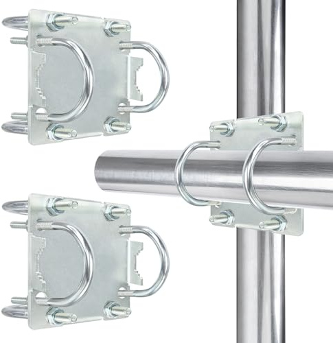 2 Sets Antenna Mast Clamp Cross-Over Bracket Kit with U Bolts for 1-2 OD Poles, Heavy Duty Mounting Hardware for MINO Yagi TV Antennas, Security Camera, Weather Station