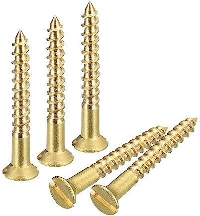 sourcing map Vis à Bois en Laiton, 60Pcs M2.5 x 20mm Vis Autotaraudeuse à Tête Plate à Entraînement Fendu, Fraisée pour Meubles de Menuiserie
