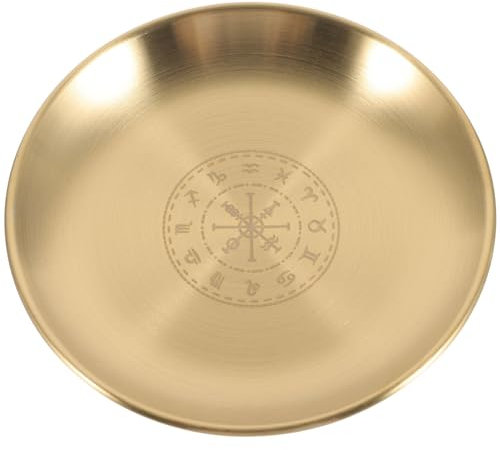 Cabilock Pentagrama Altar Plato Ritual Candelabro Ardiente Plato Plano Que Ofrece Bandeja de Frutas Plato de Joyería de Metal Contenedor de Refrigerios de Comida Plato Decorativo para